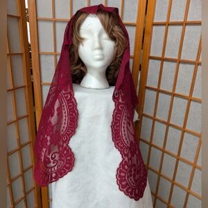 NWT Burgundy Church Mantilla | Lace Catholic Christian Headcover | New